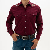 Camisa Vaquera Hannover Bordada Caballo Vino Stretch HAN1144 - Very Vaquero